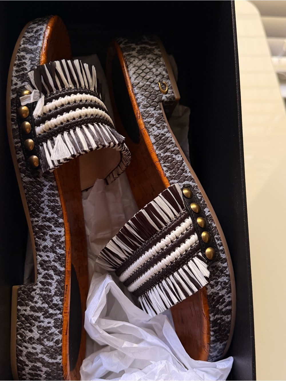 Coach Grayden Raffia Sandal — Black/Bluebell